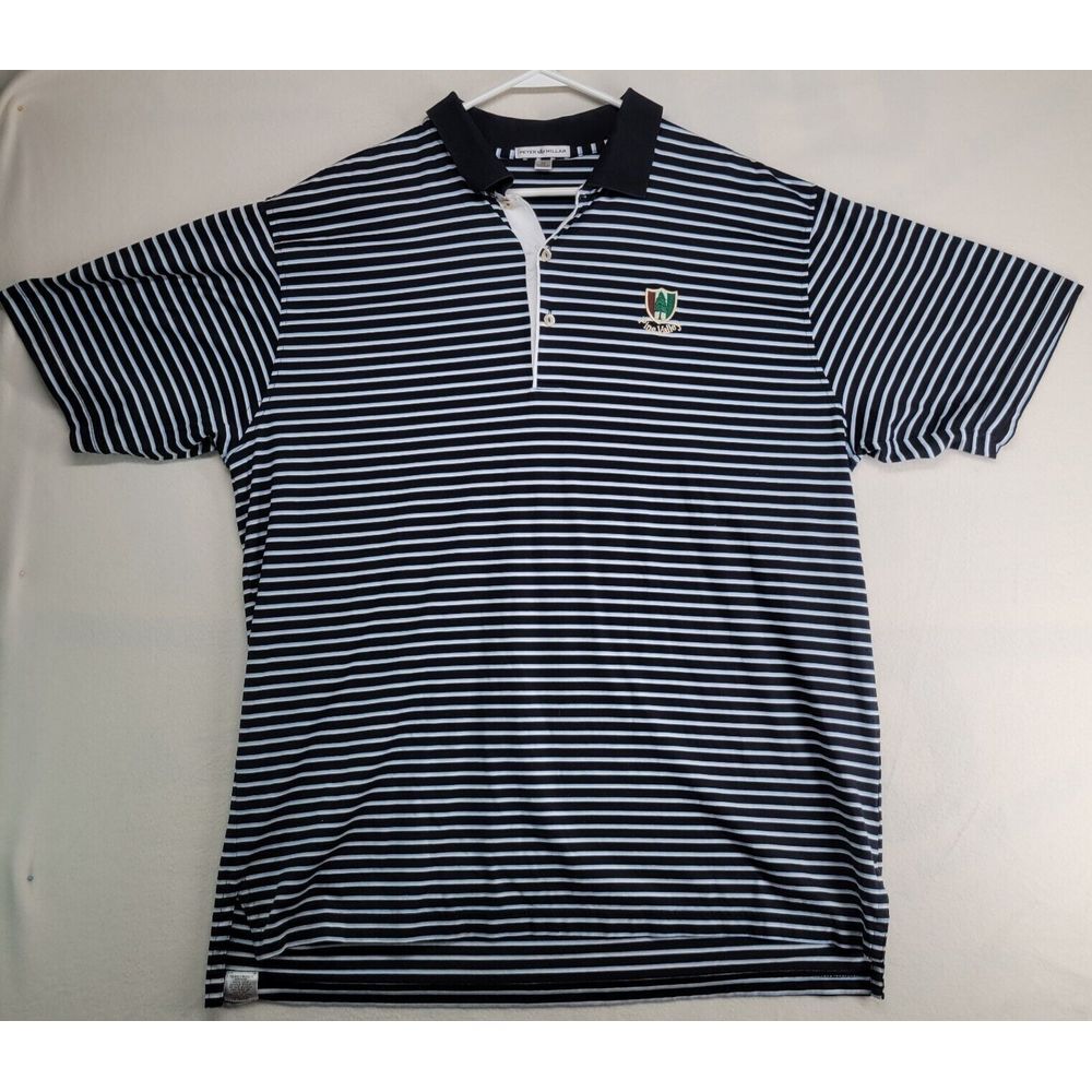 Peter Millar Pine Valley Logo Golf Course Polo Shirt Black Stripe Cotton Mens XL